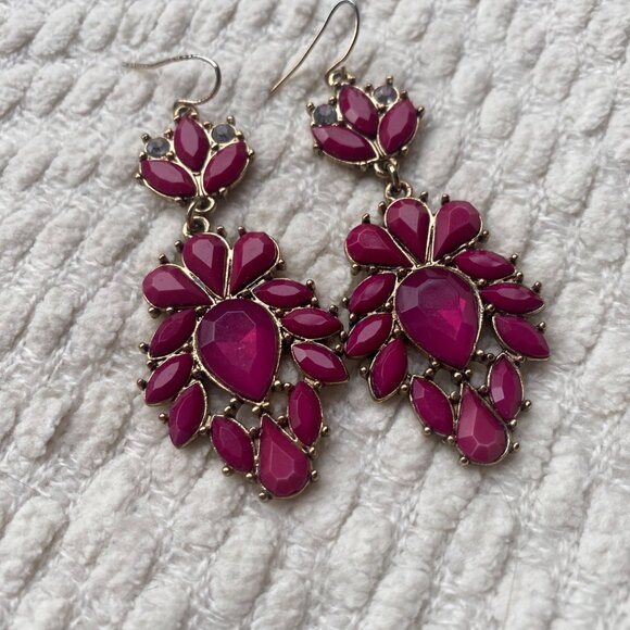 None Jewelry - Statement Pink Bead & Gold-Tone Drop Earrings With Hook Closure